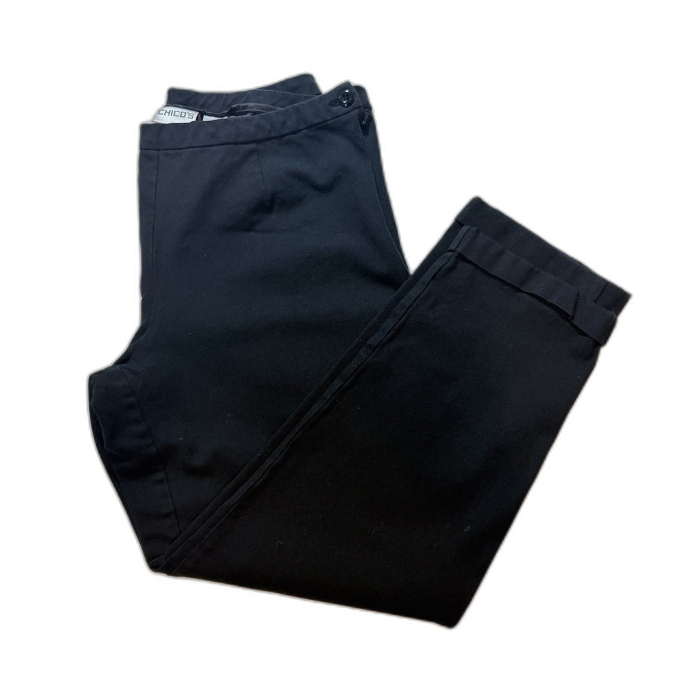 Chico's Black Mid Rise Ankle Denim Jeans Side Zip Flat Front Women's Sz 1 U.S 8